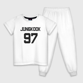 Детская пижама хлопок с принтом BTS - Jungkook 97 в Кировске, 100% хлопок |  брюки и футболка прямого кроя, без карманов, на брюках мягкая резинка на поясе и по низу штанин
 | Тематика изображения на принте: boysband | bts | jungkook | jungkook 97 | k pop | korea | korean | music | бтс | джонгук | к поп | кей поп | корейская | корейский | корея | кпоп | музыка | чонгук