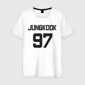 Мужская футболка хлопок с принтом BTS - Jungkook 97 в Кировске, 100% хлопок | прямой крой, круглый вырез горловины, длина до линии бедер, слегка спущенное плечо. | boysband | bts | jungkook | jungkook 97 | k pop | korea | korean | music | бтс | джонгук | к поп | кей поп | корейская | корейский | корея | кпоп | музыка | чонгук