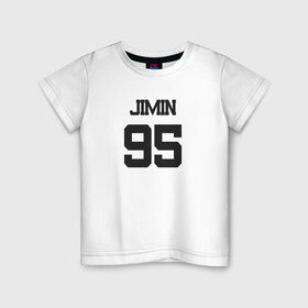 Детская футболка хлопок с принтом BTS - Jimin 95 в Кировске, 100% хлопок | круглый вырез горловины, полуприлегающий силуэт, длина до линии бедер | boysband | bts | jimin | jimin 95 | k pop | korea | korean | music | бтс | джимин | к поп | кей поп | корейская | корейский | корея | кпоп | музыка | чимин | чимин 95