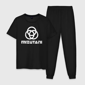 Мужская пижама хлопок с принтом MIZUTANI Cyberpunk 2077 в Кировске, 100% хлопок | брюки и футболка прямого кроя, без карманов, на брюках мягкая резинка на поясе и по низу штанин
 | cyberpunk 2077 | hacker | maelstrom | militech | quadra | samurai | sci fi | technology | trauma team | v | будущее | игра | иероглифы | киану ривз | кибер | киберпанк | киборг | киборги | корпорация | лого | милитек | панк | роботы | самурай | т