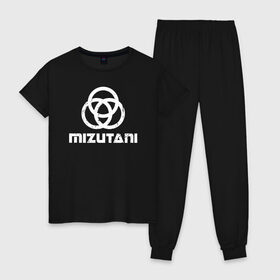 Женская пижама хлопок с принтом MIZUTANI Cyberpunk 2077 в Кировске, 100% хлопок | брюки и футболка прямого кроя, без карманов, на брюках мягкая резинка на поясе и по низу штанин | cyberpunk 2077 | hacker | maelstrom | militech | quadra | samurai | sci fi | technology | trauma team | v | будущее | игра | иероглифы | киану ривз | кибер | киберпанк | киборг | киборги | корпорация | лого | милитек | панк | роботы | самурай | т