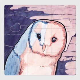 Магнитный плакат 3Х3 с принтом Белая сова в Кировске, Полимерный материал с магнитным слоем | 9 деталей размером 9*9 см | Тематика изображения на принте: акварель | белая птица | белая сова | картина | картина акварелью | картина красками | краски | птица | сова | филин