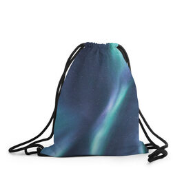Рюкзак-мешок 3D с принтом Северное Сияние в Кировске, 100% полиэстер | плотность ткани — 200 г/м2, размер — 35 х 45 см; лямки — толстые шнурки, застежка на шнуровке, без карманов и подкладки | звёздное небо | зелёный | северное небо. | синий | фиолетовый