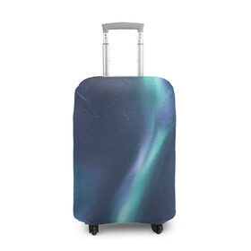 Чехол для чемодана 3D с принтом Северное Сияние в Кировске, 86% полиэфир, 14% спандекс | двустороннее нанесение принта, прорези для ручек и колес | звёздное небо | зелёный | северное небо. | синий | фиолетовый