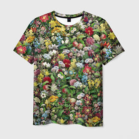 Мужская футболка 3D с принтом Море цветов в Кировске, 100% полиэфир | прямой крой, круглый вырез горловины, длина до линии бедер | 8 марта | букет | клумба | луг | паттерн | растения | розы | ромашки | цветок | цветочки | цветочный | цветы