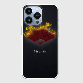 Чехол для iPhone 13 Pro с принтом Light your fire   Зажги свой огонь в Кировске,  |  | Тематика изображения на принте: веер | желтый | зажги свой огонь | огонь | темный фон