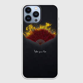 Чехол для iPhone 13 Pro Max с принтом Light your fire   Зажги свой огонь в Кировске,  |  | Тематика изображения на принте: веер | желтый | зажги свой огонь | огонь | темный фон