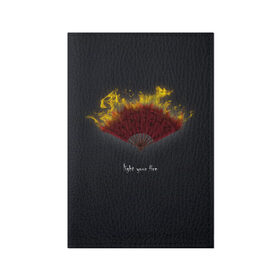 Обложка для паспорта матовая кожа с принтом Light your fire в Кировске, натуральная матовая кожа | размер 19,3 х 13,7 см; прозрачные пластиковые крепления | веер | желтый | зажги свой огонь | огонь | темный фон