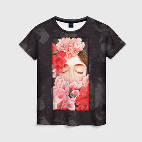 Женская футболка 3D с принтом Flowers girl в Кировске, 100% полиэфир ( синтетическое хлопкоподобное полотно) | прямой крой, круглый вырез горловины, длина до линии бедер | 8 марта | лучшая в мире | мама | подарок | подарок женщине | подарок любимым | подарок на 8 марта | самая лучшая  в мире | семья