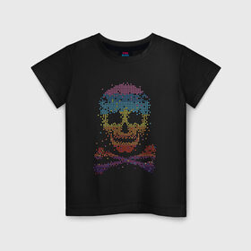 Детская футболка хлопок с принтом Пиксельный череп в Кировске, 100% хлопок | круглый вырез горловины, полуприлегающий силуэт, длина до линии бедер | абстракция | кости | мозаика | паззл | скелет | чеперушка | череп