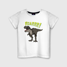 Детская футболка хлопок с принтом Динозавр T-rex в Кировске, 100% хлопок | круглый вырез горловины, полуприлегающий силуэт, длина до линии бедер | dino | t rex | дино | динозавр | животное | зверь | тирекс | хещник