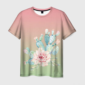 Мужская футболка 3D с принтом суккулент градиент в Кировске, 100% полиэфир | прямой крой, круглый вырез горловины, длина до линии бедер | акварель | акварельный | весна | кактус | мило | природа | растение | рисунок | суккулент | сукулент | цветение | цветок | цветущий | цветы