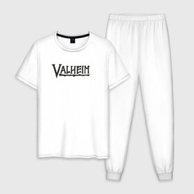 Мужская пижама хлопок с принтом Valheim logo в Кировске, 100% хлопок | брюки и футболка прямого кроя, без карманов, на брюках мягкая резинка на поясе и по низу штанин
 | Тематика изображения на принте: valheim | valheim логотип | вальхейм | выживание | игра | игры
