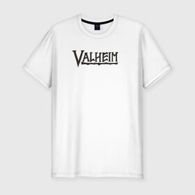 Мужская футболка хлопок Slim с принтом Valheim logo в Кировске, 92% хлопок, 8% лайкра | приталенный силуэт, круглый вырез ворота, длина до линии бедра, короткий рукав | Тематика изображения на принте: valheim | valheim логотип | вальхейм | выживание | игра | игры