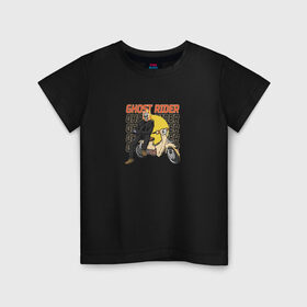 Детская футболка хлопок с принтом Ghost Rider в Кировске, 100% хлопок | круглый вырез горловины, полуприлегающий силуэт, длина до линии бедер | Тематика изображения на принте: ghost rider | кино | мотоцикл | персонаж | призрачный гонщик | прикол | скелет | скутер | фильм | череп | юмор