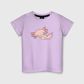Детская футболка хлопок с принтом Аксолотль в Кировске, 100% хлопок | круглый вырез горловины, полуприлегающий силуэт, длина до линии бедер | Тематика изображения на принте: аксолотль | дракон | животные | мило | морской | морской дракон