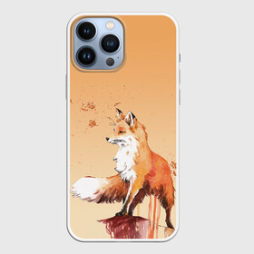Чехол для iPhone 13 Pro Max с принтом акварельная лиса  задумчивости в Кировске,  |  | fox | акварель | акварельный | брызги | градиент | думы | зверек | краска | лис | лиса | лисенок | лисичка | листики | листья | мысли | обрыв | оранжевый | осень | потеки | рисунок | смотрит вдаль