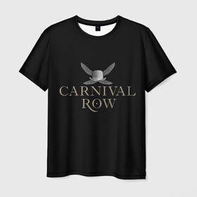 Мужская футболка 3D с принтом Карнивал Роу - Carnival Row в Кировске, 100% полиэфир | прямой крой, круглый вырез горловины, длина до линии бедер | carnival row | волшебный | исторический | карнивал роу | крылья | лого | логотип | подарок | сериал | сказка | фея | черный | шляпа