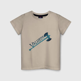 Детская футболка хлопок с принтом Valheim тёмное лого с секирой в Кировске, 100% хлопок | круглый вырез горловины, полуприлегающий силуэт, длина до линии бедер | Тематика изображения на принте: p2p | pvp | valheim | валхейм | викинг | викинги | выживание | градиент | лого | песочница | сага | секира | скандинавы | сурвайвал | тёмный