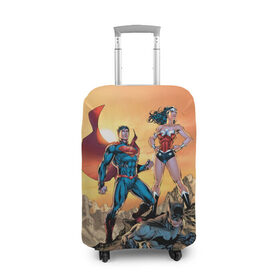 Чехол для чемодана 3D с принтом Лига Справедливости в Кировске, 86% полиэфир, 14% спандекс | двустороннее нанесение принта, прорези для ручек и колес | batman | justice league | superman | vdzabma | wonder woman | бэтмен | лига справедливости | супермен | чудо женщина