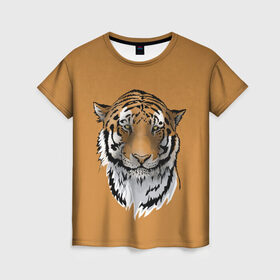 Женская футболка 3D с принтом Тигр в Кировске, 100% полиэфир ( синтетическое хлопкоподобное полотно) | прямой крой, круглый вырез горловины, длина до линии бедер | большая кошка | графика | дикий мир | животное | кошка | персонаж | природа | рисунок | хищник