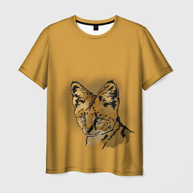 Мужская футболка 3D с принтом Сервал в Кировске, 100% полиэфир | прямой крой, круглый вырез горловины, длина до линии бедер | Тематика изображения на принте: африка | графика | дикий мир | животное | кошка | персонаж | природа | рисунок | хищник