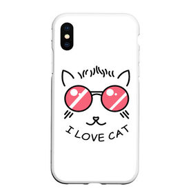 Чехол для iPhone XS Max матовый с принтом I Love cat (я люблю котов) в Кировске, Силикон | Область печати: задняя сторона чехла, без боковых панелей | Тематика изображения на принте: 8 марта | cat | i love you | kiss | love | губы | девушке | день влюбленных | зубы | киса | кот | котик | коты | люблю котов | любовь | любтмой | марта | очки | поцелуй | розовые губы | розовый | страсть | течет