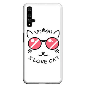 Чехол для Honor 20 с принтом I Love cat (я люблю котов) в Кировске, Силикон | Область печати: задняя сторона чехла, без боковых панелей | 8 марта | cat | i love you | kiss | love | губы | девушке | день влюбленных | зубы | киса | кот | котик | коты | люблю котов | любовь | любтмой | марта | очки | поцелуй | розовые губы | розовый | страсть | течет