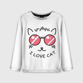 Детский лонгслив 3D с принтом I Love cat (я люблю котов) в Кировске, 100% полиэстер | длинные рукава, круглый вырез горловины, полуприлегающий силуэт
 | 8 марта | cat | i love you | kiss | love | губы | девушке | день влюбленных | зубы | киса | кот | котик | коты | люблю котов | любовь | любтмой | марта | очки | поцелуй | розовые губы | розовый | страсть | течет