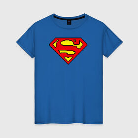 Женская футболка хлопок с принтом Superman 8 bit в Кировске, 100% хлопок | прямой крой, круглый вырез горловины, длина до линии бедер, слегка спущенное плечо | justice league | superman | vdzabma | лига справедливости | супермен