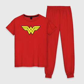 Женская пижама хлопок с принтом Wonder Woman 8 bit в Кировске, 100% хлопок | брюки и футболка прямого кроя, без карманов, на брюках мягкая резинка на поясе и по низу штанин | justice league | vdzabma | wonder woman | лига справедливости | чудо женщина