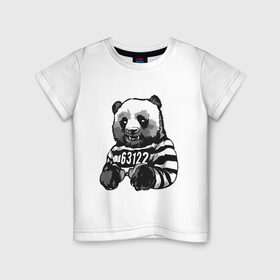 Детская футболка хлопок с принтом Задержанный панда в Кировске, 100% хлопок | круглый вырез горловины, полуприлегающий силуэт, длина до линии бедер | бандит | медведь | опасный | панда | преступник | хипстер | хулиган