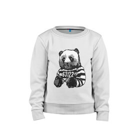 Детский свитшот хлопок с принтом Задержанный панда в Кировске, 100% хлопок | круглый вырез горловины, эластичные манжеты, пояс и воротник | бандит | медведь | опасный | панда | преступник | хипстер | хулиган