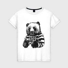 Женская футболка хлопок с принтом Задержанный панда в Кировске, 100% хлопок | прямой крой, круглый вырез горловины, длина до линии бедер, слегка спущенное плечо | Тематика изображения на принте: бандит | медведь | опасный | панда | преступник | хипстер | хулиган