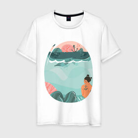 Мужская футболка хлопок с принтом Подводный мир в Кировске, 100% хлопок | прямой крой, круглый вырез горловины, длина до линии бедер, слегка спущенное плечо. | арт | вода | мир | подводный | природа | рисунок | русалка | сказка