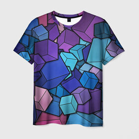 Мужская футболка 3D с принтом Vector-Shape в Кировске, 100% полиэфир | прямой крой, круглый вырез горловины, длина до линии бедер | абстракция | кубики | кубы | линии | цветные кубики