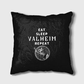 Подушка 3D с принтом Eat Sleep Valheim Repeat в Кировске, наволочка – 100% полиэстер, наполнитель – холлофайбер (легкий наполнитель, не вызывает аллергию). | состоит из подушки и наволочки. Наволочка на молнии, легко снимается для стирки | Тематика изображения на принте: elder | loki | odin | the | thor | valheim | биврёст | валхейм | вальхейм | викинги | всеотец | дракар | древний | древо | ётун | йотун | локи | мира | один | тор | фенир | хель | черный лес | эйктюр