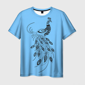 Мужская футболка 3D с принтом Павлин в Кировске, 100% полиэфир | прямой крой, круглый вырез горловины, длина до линии бедер | Тематика изображения на принте: дикая птица | красивая птица | павлин | птица | разноцветная птица