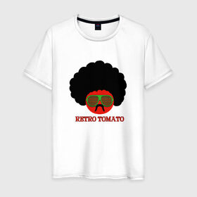 Мужская футболка хлопок с принтом Ретро томат в Кировске, 100% хлопок | прямой крой, круглый вырез горловины, длина до линии бедер, слегка спущенное плечо. | Тематика изображения на принте: 80 е | afro | retro | tomato | афро | восьмидесятые | мучачос | помидор | ретро | томат