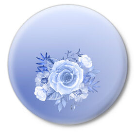 Значок с принтом Голубая роза акварель в Кировске,  металл | круглая форма, металлическая застежка в виде булавки | акварель | голубая | градиент | монрхром | природа | рисунок | роза | синий | цветок