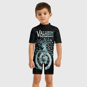 Детский купальный костюм 3D с принтом Valheim в Кировске, Полиэстер 85%, Спандекс 15% | застежка на молнии на спине | valheim | viking | валхейм | викинги | игры