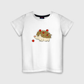 Детская футболка хлопок с принтом Ёжик с яблоками в Кировске, 100% хлопок | круглый вырез горловины, полуприлегающий силуэт, длина до линии бедер | дикобраз | для детей | ёж | еж арт | ёжик | ежик нарисованный | ежик с яблоками | животное | зверь | миленький | миленький ёжик | милота | милый ежик | очаровательный ежик | рисунок еж