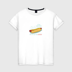 Женская футболка хлопок с принтом Я без сарказма как хот-дог в Кировске, 100% хлопок | прямой крой, круглый вырез горловины, длина до линии бедер, слегка спущенное плечо | еда | прикол | сосиска | хот дог | цитата | юмор