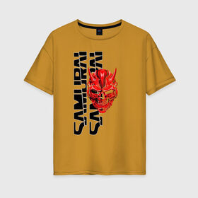 Женская футболка хлопок Oversize с принтом CYBERPUNK 2077 (samurai) в Кировске, 100% хлопок | свободный крой, круглый ворот, спущенный рукав, длина до линии бедер
 | cd project red | cyberpunk 2077 | keanu reeves | samurai | киану ривз | киберпанк 2077 | самураи