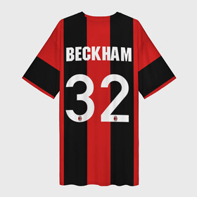 Платье-футболка 3D с принтом Форма Милан Бекхэм в Кировске,  |  | Тематика изображения на принте: 32 номер | beckham | fc milan | бекхэм | дэвид | италия | красно черные | легенда футбола | логотип | милан | серия а | фк милан