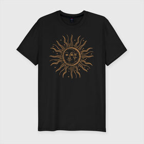Мужская футболка хлопок Slim с принтом солнце и луна в Кировске, 92% хлопок, 8% лайкра | приталенный силуэт, круглый вырез ворота, длина до линии бедра, короткий рукав | звездное небо | зодиаки | космос | луна | солнце | тату | тренд