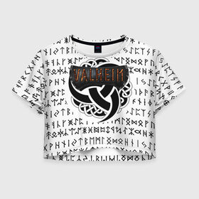Женская футболка Crop-top 3D с принтом Valheim в Кировске, 100% полиэстер | круглая горловина, длина футболки до линии талии, рукава с отворотами | iron gate | викинги | руны | скандинавия | скандинавские боги