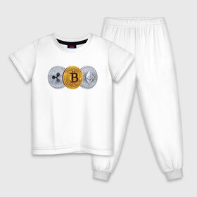 Детская пижама хлопок с принтом БИТКОИН ЭФИРИУМ РИПЛ в Кировске, 100% хлопок |  брюки и футболка прямого кроя, без карманов, на брюках мягкая резинка на поясе и по низу штанин
 | Тематика изображения на принте: bitcoin | blockchain | btc | cardano | crypto | ethereum | polkadot | tether | xrp | бинанс | биткоин | блокчейн | валюта | деньги | криптовалюта | майнер | майнинг | цифровая валюта | цифровое золото | эфир