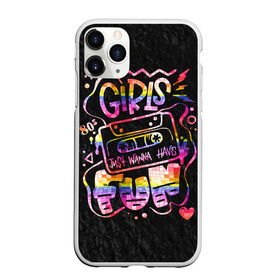 Чехол для iPhone 11 Pro матовый с принтом Girls just wanna have fun в Кировске, Силикон |  | 80 е | 80s | disco | fun | girl | joy | listen | love | music | party girl | pop | rap | retro | веселье | девушка | диско | кассета | клуб | любовь | молния | молодость | музыка | пленка | поп | прикол | радость | ретро | рэп | сердце | слушат