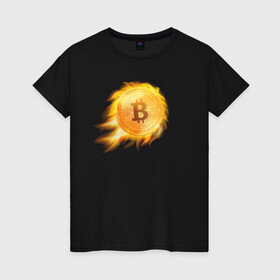 Женская футболка хлопок с принтом БИТКОИН ОГОНЬ (ВВЕРХ)  в Кировске, 100% хлопок | прямой крой, круглый вырез горловины, длина до линии бедер, слегка спущенное плечо | bitcoin | blockchain | btc | cardano | crypto | ethereum | polkadot | tether | xrp | бинанс | биткоин | блокчейн | валюта | деньги | криптовалюта | майнер | майнинг | цифровая валюта | цифровое золото | эфир